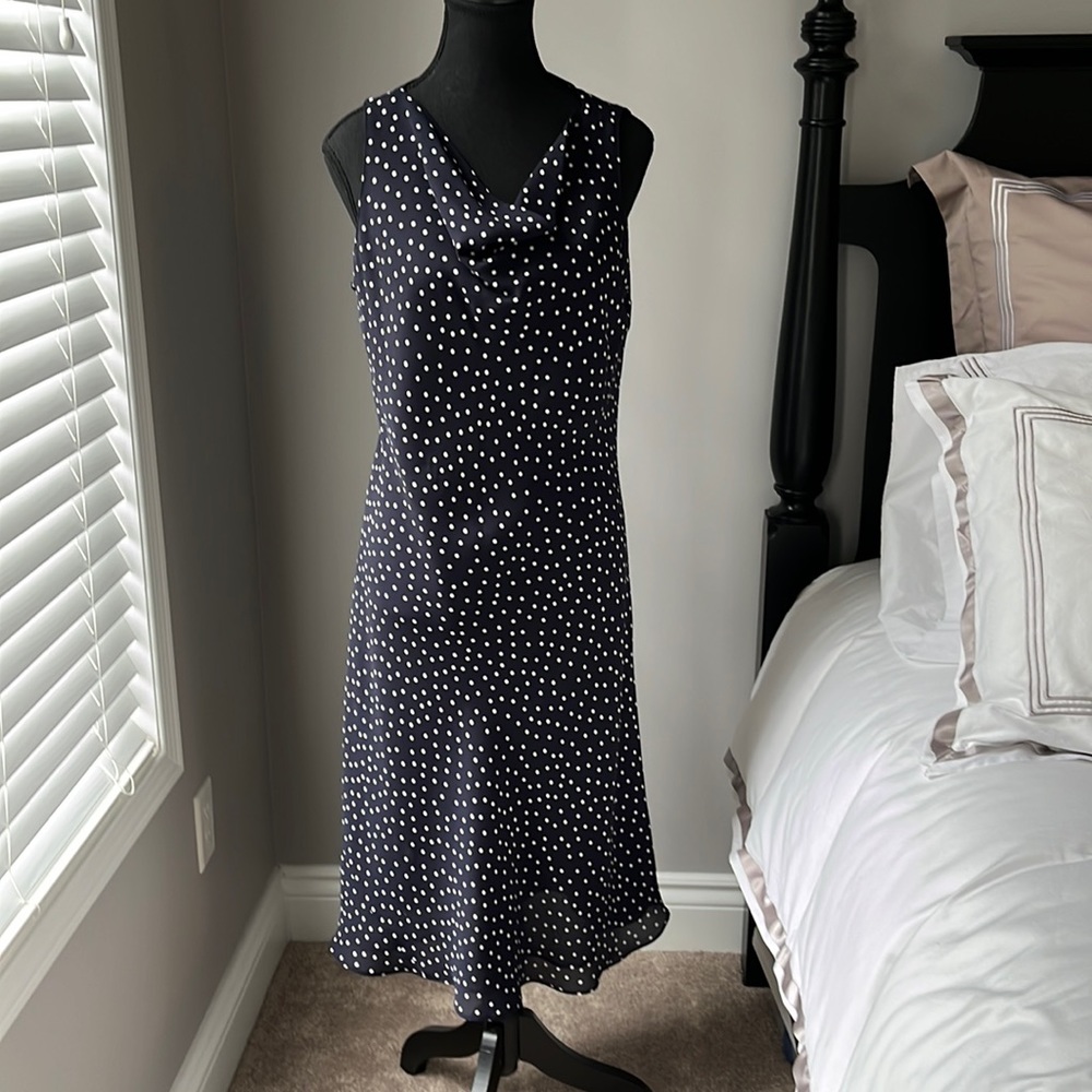 Navy polka dot dress size 12 from Nygard Collection. Worn only once.